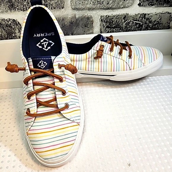 Sperry Shoes - Sperry Topsider Shoes Women’s 8 White Leather Ties Memory Foam Sneakers Preppy
